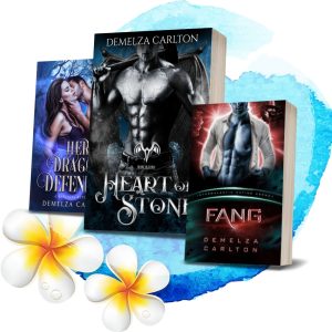 Book covers of Demelza Carlton's fantasy romance series with vibrant artwork.